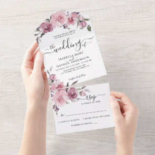 Dusty Rose Blush Pink Floral Flowers Wedding RSVP  All In One Invitation