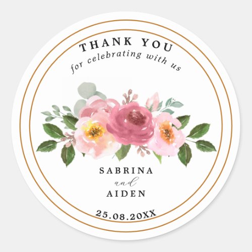 Dusty Rose  Blush Pink Floral Wedding  Classic Round Sticker