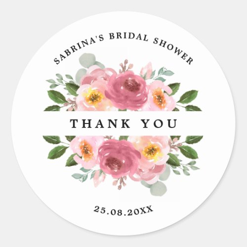 Dusty Rose  Blush Pink Floral Wedding  Classic Round Sticker