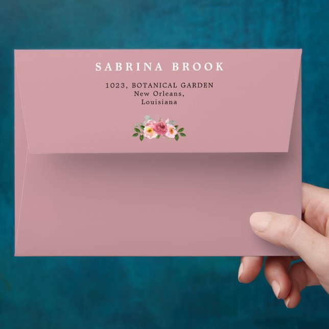 Dusty Rose | Blush Pink Floral Wedding  Envelope (Hand)