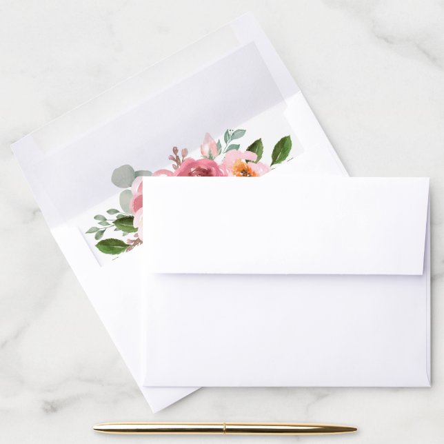 Dusty Rose | Blush Pink Floral Wedding Envelope Liner (Desk)