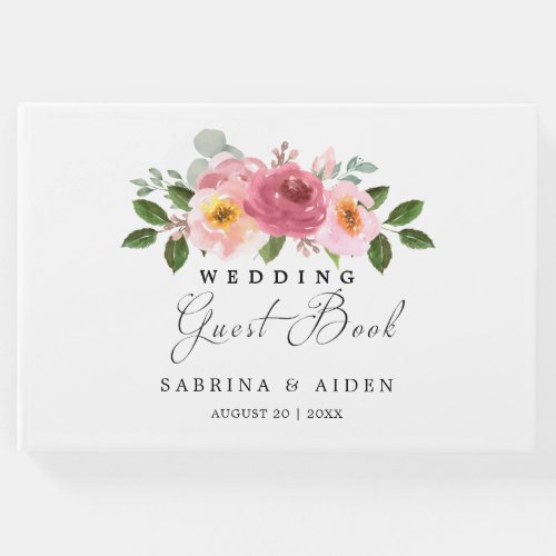 Dusty Rose  Blush Pink Floral Wedding Guest Book