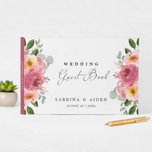 Dusty Rose  Blush Pink Floral Wedding Guest Book