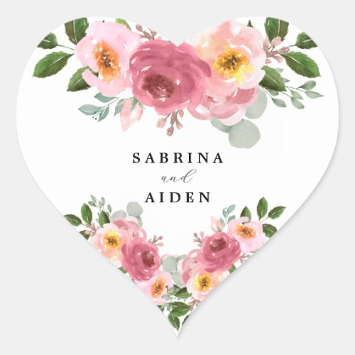 Dusty Rose  Blush Pink Floral Wedding  Heart Sticker