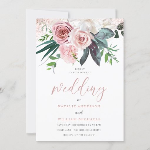 Dusty Rose Blush Pink Floral Wedding Invitation | Zazzle