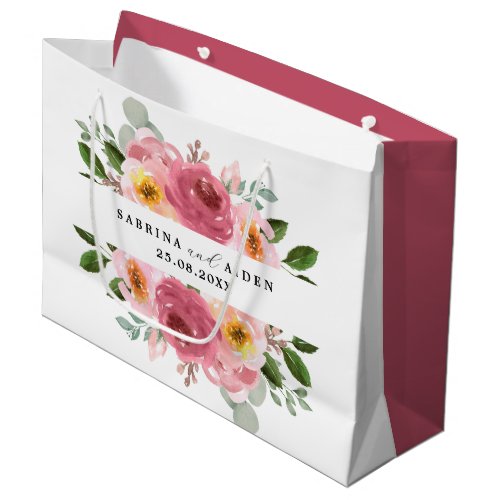 Dusty Rose  Blush Pink Floral Wedding  Large Gift Bag