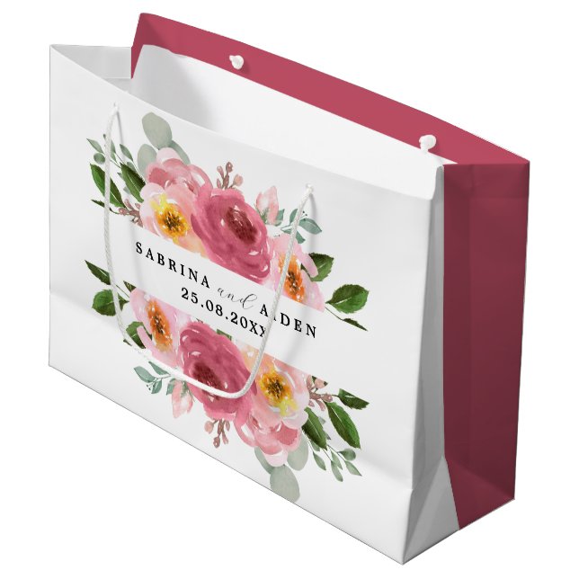 Dusty Rose | Blush Pink Floral Wedding  Large Gift Bag (Front Angled)