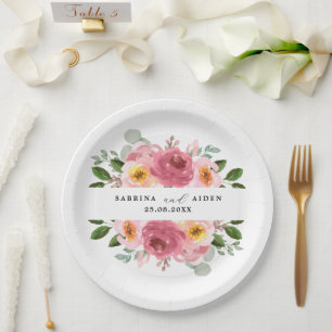 Dusty Rose Blush Pink Floral Wedding Paper Plates