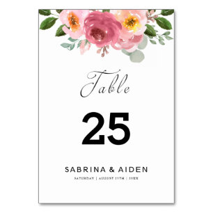 Dusty Rose Blush Pink Floral Wedding Table Number