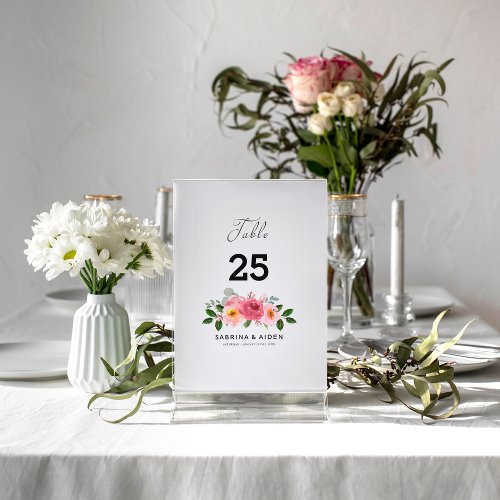 Dusty Rose  Blush Pink Floral Wedding Table Number
