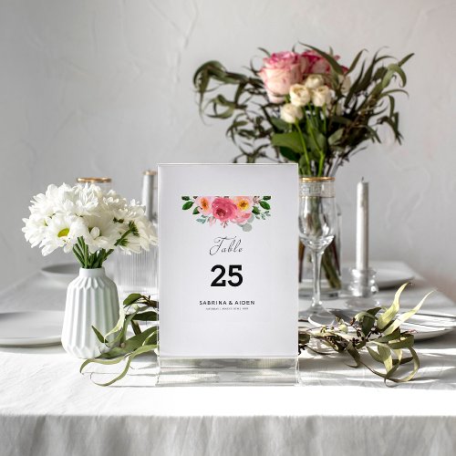 Dusty Rose  Blush Pink Floral Wedding Table Number
