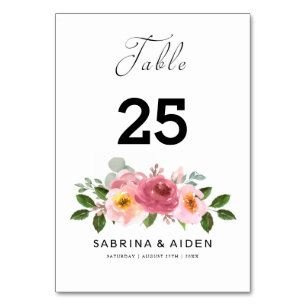 Dusty Rose Blush Pink Floral Wedding Table Number