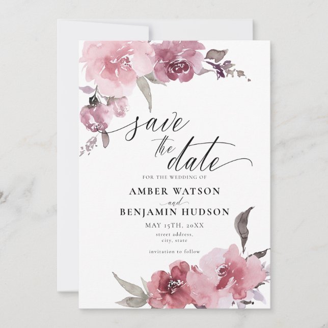 Dusty Rose Blush Pink Flower Floral Save The Date Invitation (Front)