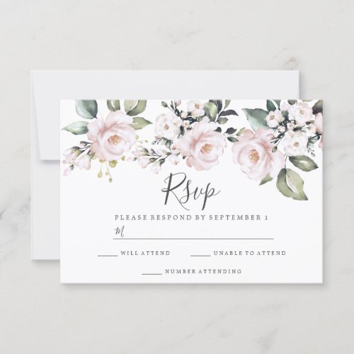 Dusty Rose Blush Pink  Flowers Wedding Engagement RSVP Card