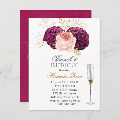 Dusty Rose Blush Pink Gold Peony Brunch  Bubbly Invitation