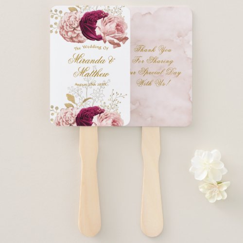 Dusty Rose Blush Pink Gold Peony Wedding Thank You Hand Fan