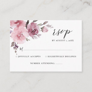 Dusty Rose Blush Pink Mauve Floral Wedding RSVP  Enclosure Card