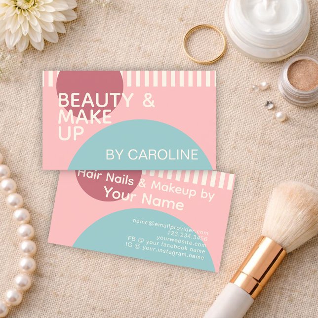 Dusty Rose Blush Pink Mint Teal Green Art Pattern Business Card (Creator Uploaded)
