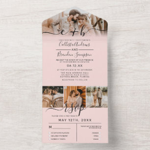 Dusty Rose Blush Pink Photo Monogram Wedding RSVP All In One Invitation