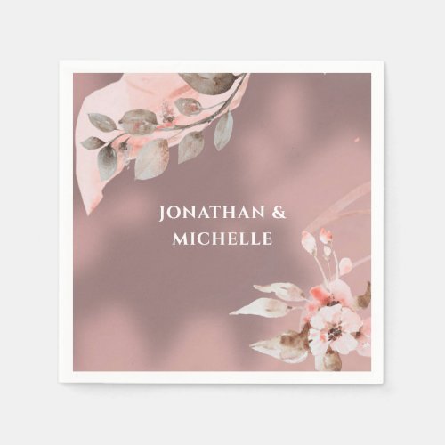 Dusty Rose Blush Pink Watercolor Floral Wedding Napkins