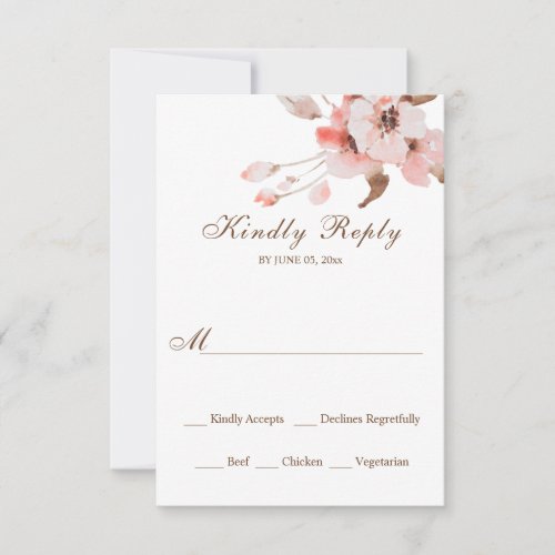 Dusty Rose Blush Pink Watercolor Floral Wedding RSVP Card
