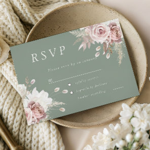Dusty Rose Blush & Sage Floral Wedding All Event RSVP Card
