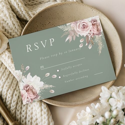 Dusty Rose Blush & Sage Floral Wedding All Event RSVP Card