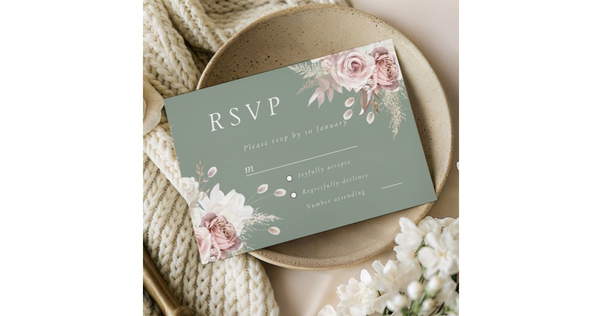 Dusty Rose Blush & Sage Floral Wedding All Event RSVP Card | Zazzle