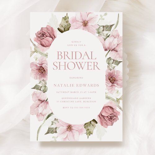 Dusty Rose Blush  Sage Watercolor Bridal Shower Invitation