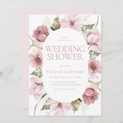 Dusty Rose Blush  Sage Watercolor Wedding Shower Invitation