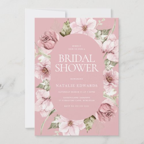 Dusty Rose Blush Watercolor Floral Bridal Shower Invitation