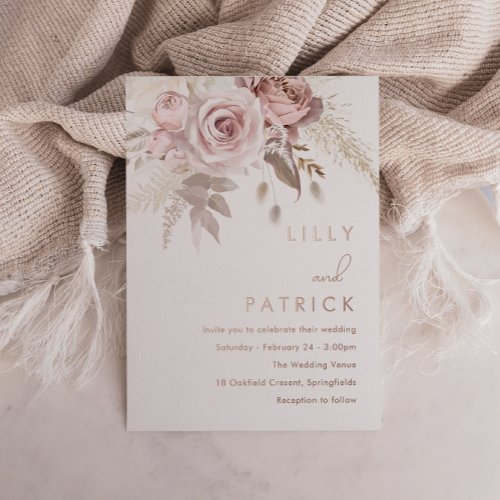  Dusty Rose  Blush Wedding Real Rose Gold Foil Invitation