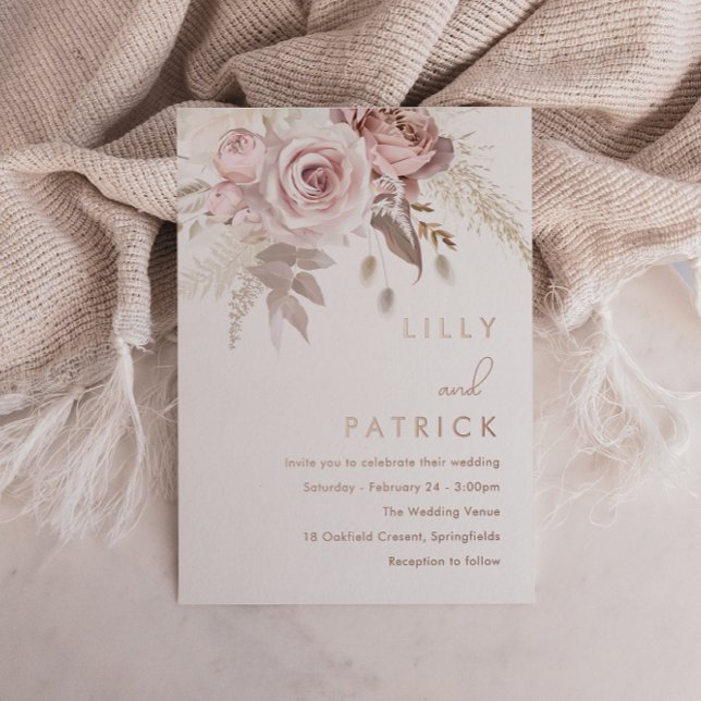  Dusty Rose & Blush Wedding Real Rose Gold Foil Invitation (Creator Uploaded)