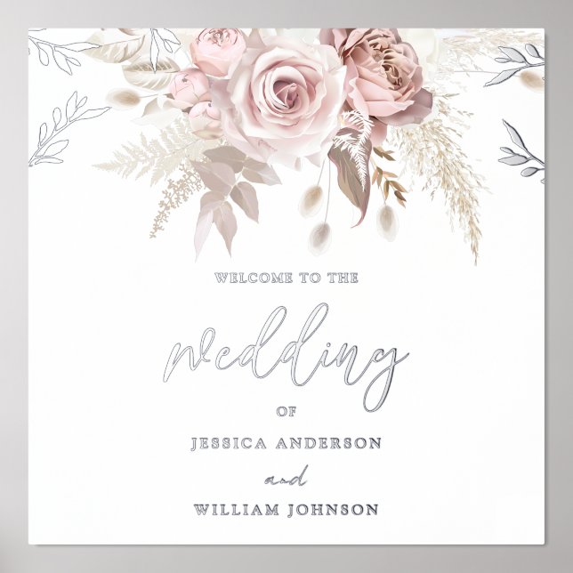 Dusty Rose Blush Welcome to the Wedding of Silver Foil Prints (Front)