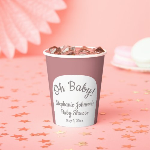 Dusty Rose Bohemian Arch Oh Baby Baby Shower  Paper Cups