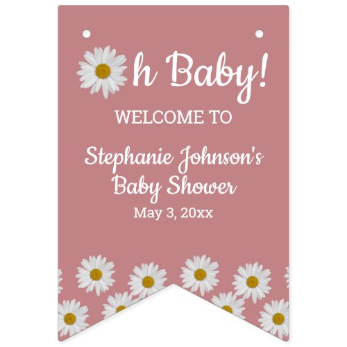 Dusty Rose Bohemian Daisies Oh Baby Baby Shower   Bunting Flags