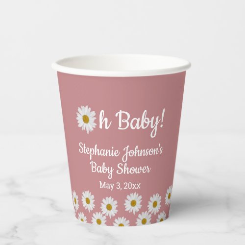 Dusty Rose Bohemian Daisies Oh Baby Baby Shower   Paper Cups