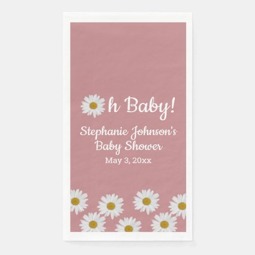 Dusty Rose Bohemian Daisies Oh Baby Baby Shower   Paper Guest Towels