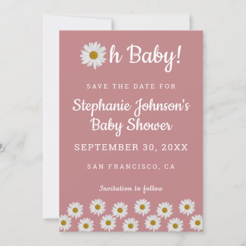 Dusty Rose Bohemian Daisies Oh Baby Baby Shower  Save The Date