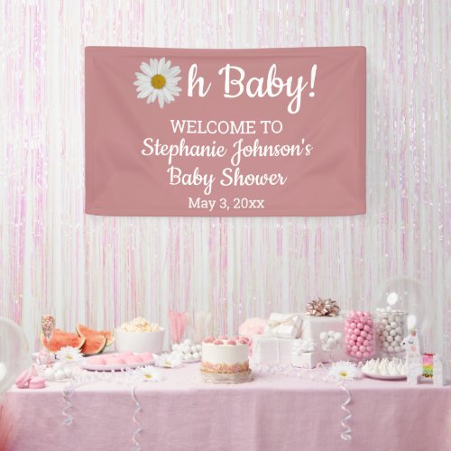 Dusty Rose Bohemian Daisy Oh Baby Baby Shower     Banner