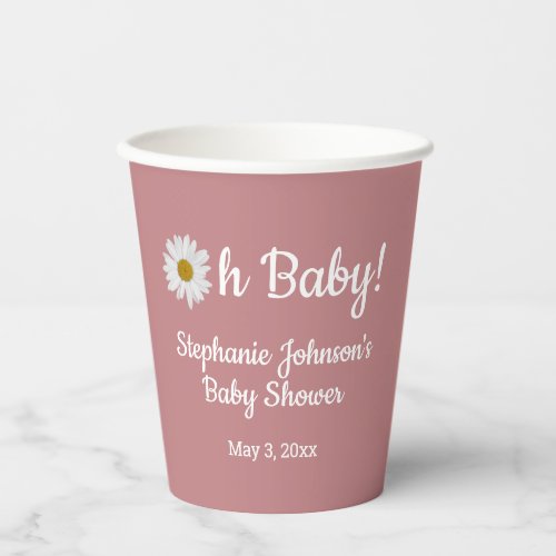 Dusty Rose Bohemian Daisy Oh Baby Baby Shower     Paper Cups