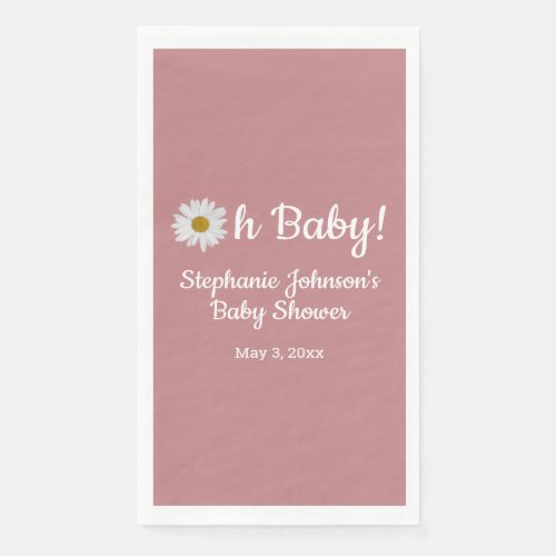 Dusty Rose Bohemian Daisy Oh Baby Baby Shower     Paper Guest Towels