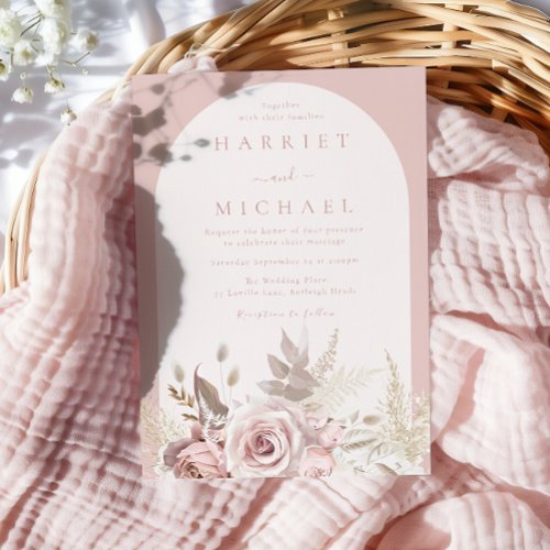 Dusty Rose Boho Arch Blush Floral Wedding Invitation