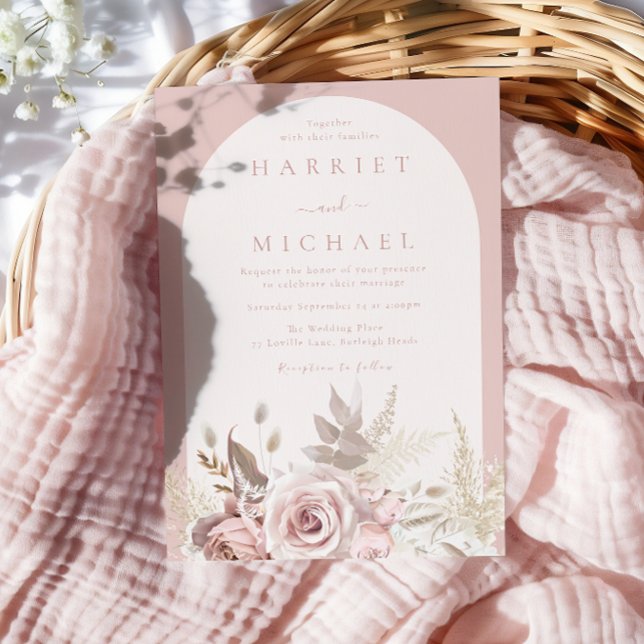 Dusty Rose Boho Arch Blush Floral Wedding Invitation (Creator Uploaded)