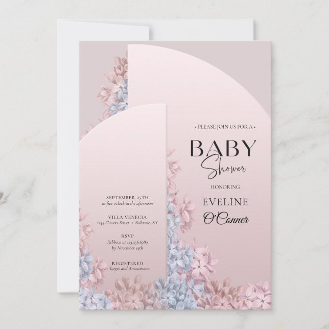 Dusty rose boho arch frame hyacinths spring Baby Invitation (Front)