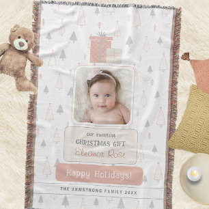 Dusty Rose Boho Baby's 1st Photo Christmas Throw Blanket