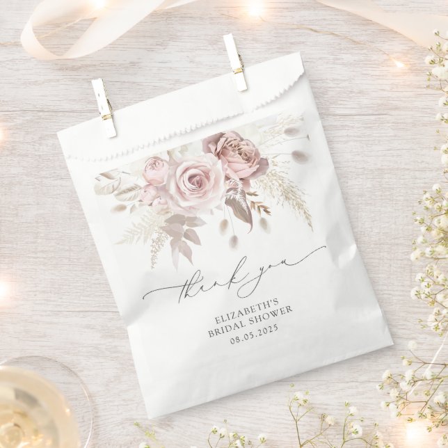 Dusty Rose Boho Blush Flowers Bridal Shower Favor Bag (Clipped)