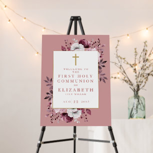Dusty Rose Boho Floral Holy Communion Welcome Sign