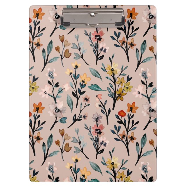 Dusty Rose Boho Floral Watercolor Custom Clipboard (Front)