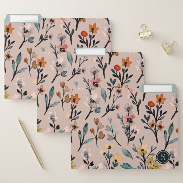 Dusty Rose Boho Floral Watercolor Custom File Folder (Set)